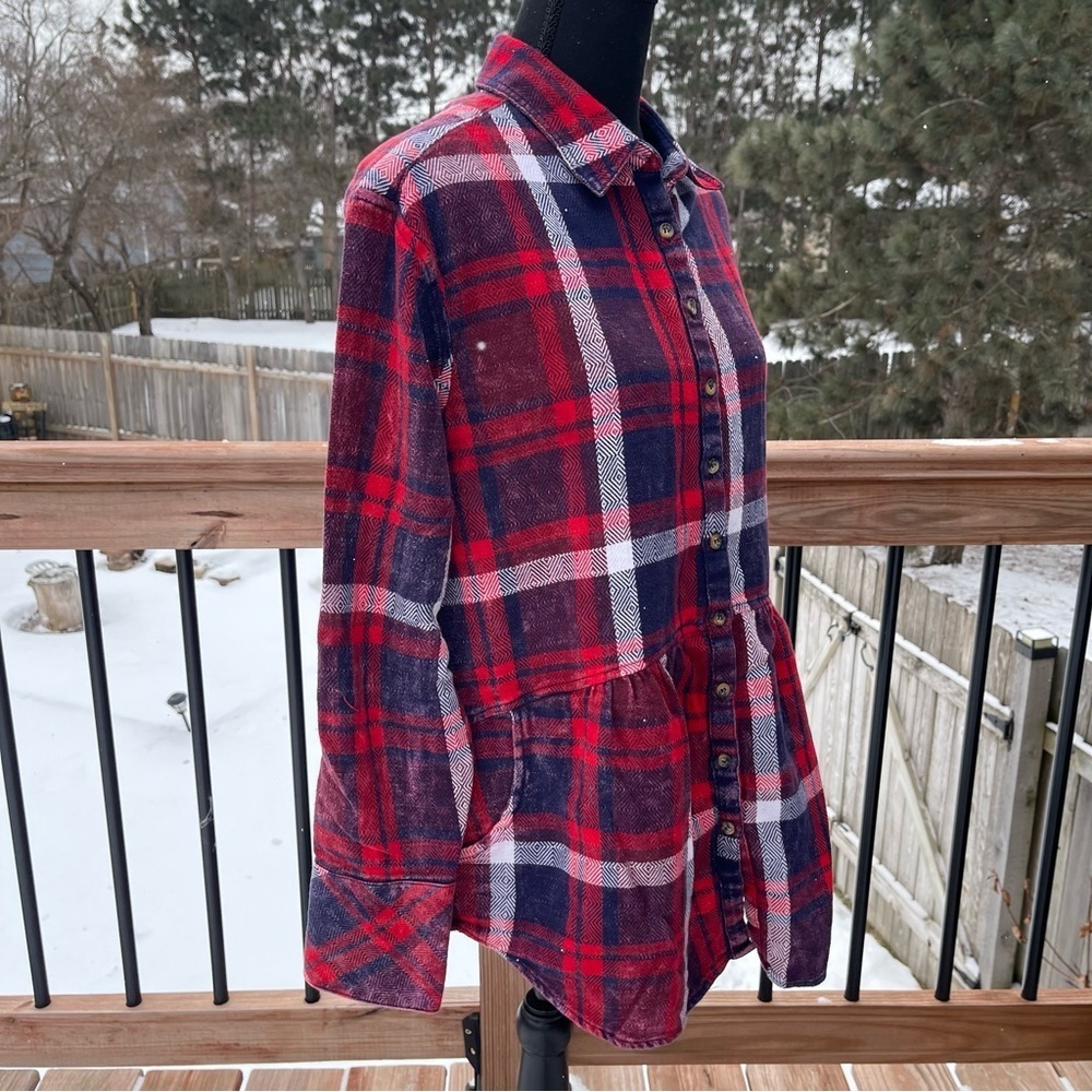 Free People Easy Street Plaid Shirt Buttondown Flannel Size Flowy Lightweight - Picture 2 of 11